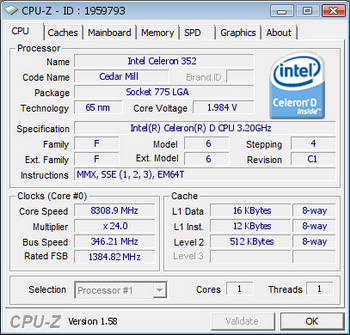 Intel CedarMill at 8308.9 MHz